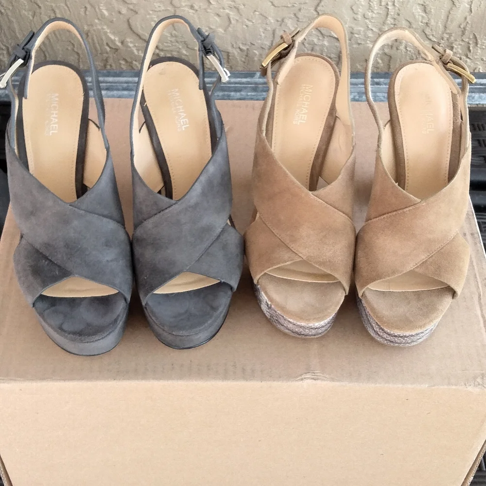 MICHAEL Michael Kors "MARIANA SLING" Charcoal Gray Suede Crisscross Slingback - Picture 5 of 6